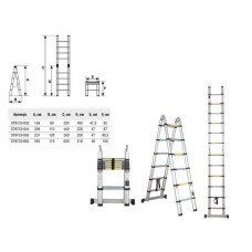 Лестница телескопическая 2-х секц. алюм. 295/620см, 2х10 ступ. 22,5кг STARTUL (ST9733-062) (      усиленный механизм фиксации ступеней)